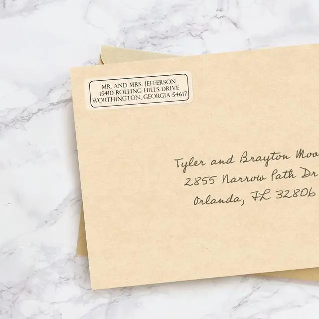 Alt view image 3 of 6 - Clear Outline Rolled Address Labels / 500 Personalized Return Address Labels/Designer Address Stickers in Elegant Plastic Dispenser