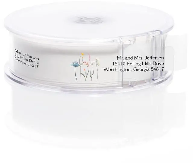 Main image of Clear Wildflower Rolled Address Labels / 500 Personalized Return Address Labels/Designer Address Stickers in Elegant Plastic Dispenser