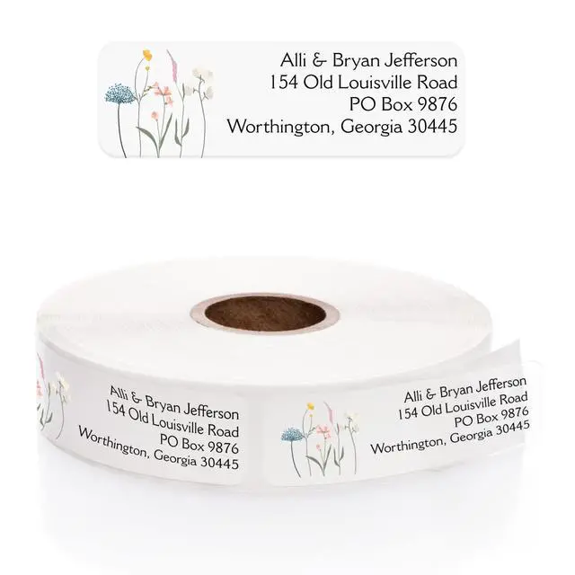 Alt view image 2 of 6 - Clear Wildflower Rolled Address Labels / 500 Personalized Return Address Labels/Designer Address Stickers in Elegant Plastic Dispenser