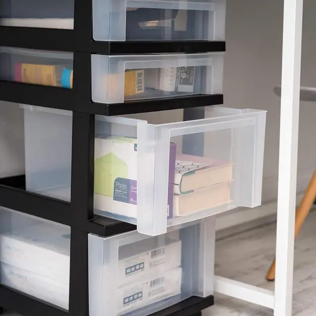 Alt view image 3 of 6 - 4-Drawer Rolling Storage Cart, Black/Clear | Keep classroom supplies, teacher essentials, craft materials, and learning tools organized with easy-access drawers