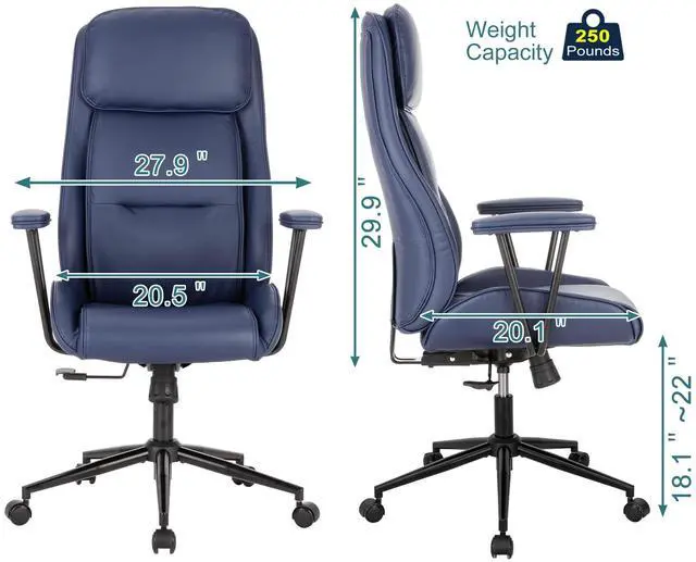 Alt view image 2 of 7 - High Back Office Desk Chair,Ergonomic Reclining Office Chair,Modern Swivel Computer Chair,Conference Room Chairs,Navy Blue Leather Chair with Lumbar Support,330lbs
