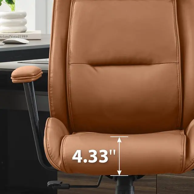 Alt view image 7 of 7 - High Back Office Desk Chair,Ergonomic Reclining Office Chair,Modern Swivel Computer Chair,Conference Room Chairs,Brown Leather Chair with Lumbar Support,330lbs (Pure Brown)