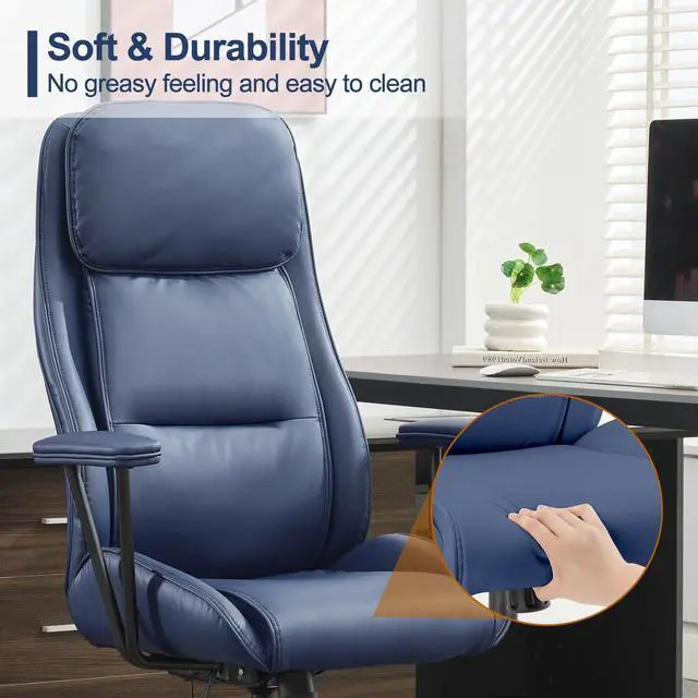 Alt view image 4 of 7 - High Back Office Desk Chair,Ergonomic Reclining Office Chair,Modern Swivel Computer Chair,Conference Room Chairs,Navy Blue Leather Chair with Lumbar Support,330lbs