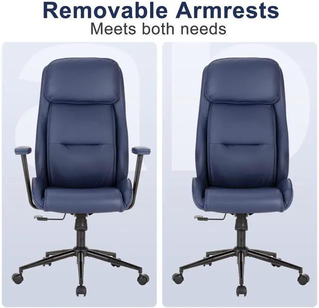 Alt view image 5 of 7 - High Back Office Desk Chair,Ergonomic Reclining Office Chair,Modern Swivel Computer Chair,Conference Room Chairs,Navy Blue Leather Chair with Lumbar Support,330lbs