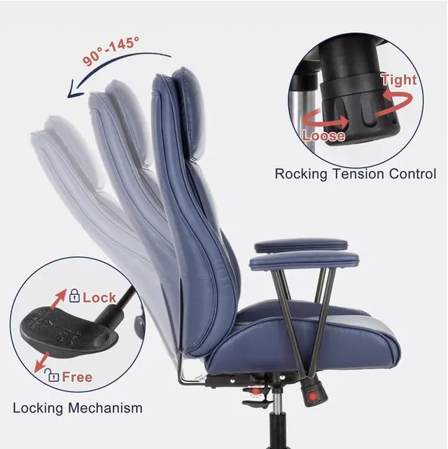 Alt view image 3 of 7 - High Back Office Desk Chair,Ergonomic Reclining Office Chair,Modern Swivel Computer Chair,Conference Room Chairs,Navy Blue Leather Chair with Lumbar Support,330lbs
