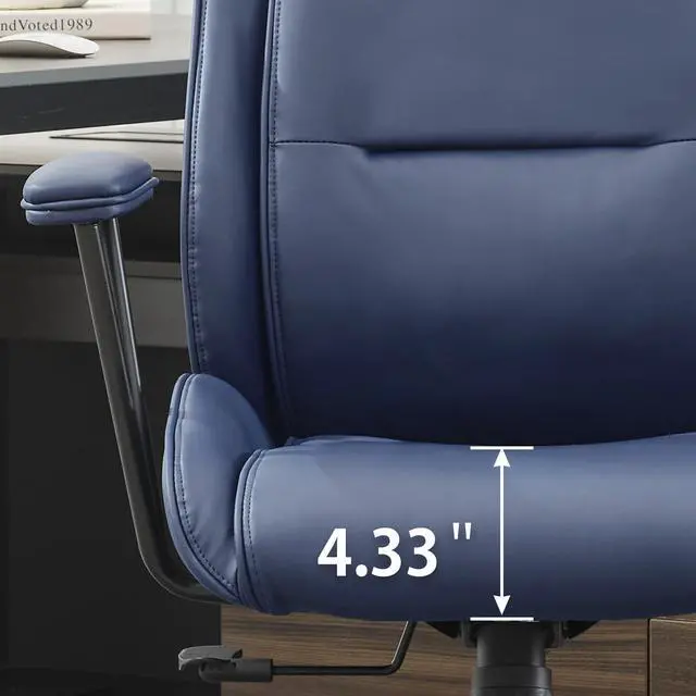 Alt view image 6 of 7 - High Back Office Desk Chair,Ergonomic Reclining Office Chair,Modern Swivel Computer Chair,Conference Room Chairs,Navy Blue Leather Chair with Lumbar Support,330lbs
