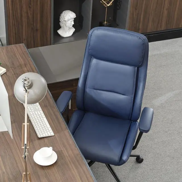 Alt view image 7 of 7 - High Back Office Desk Chair,Ergonomic Reclining Office Chair,Modern Swivel Computer Chair,Conference Room Chairs,Navy Blue Leather Chair with Lumbar Support,330lbs