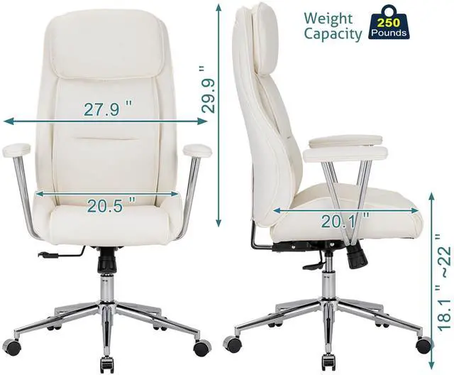 Alt view image 2 of 7 - High Back Office Desk Chair,Ergonomic Reclining Office Chair,Modern Swivel Computer Chair,Conference Room Chairs,Cream White Leather Chair with Lumbar Support,330lbs