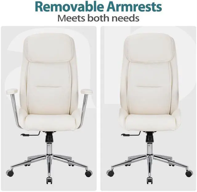 Alt view image 4 of 7 - High Back Office Desk Chair,Ergonomic Reclining Office Chair,Modern Swivel Computer Chair,Conference Room Chairs,Cream White Leather Chair with Lumbar Support,330lbs