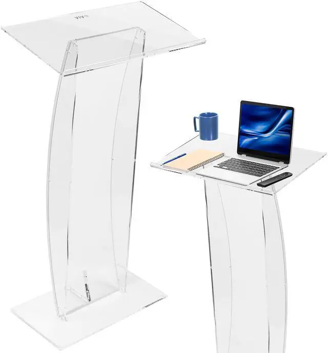 Main image of Acrylic Podium Stand, Sleek Transparent Professional Presentation Lectern with 27 inch Reading Surface Platform, Clear Appearance for Office, Classroom, Restaurant, and More, Stand-PDMA