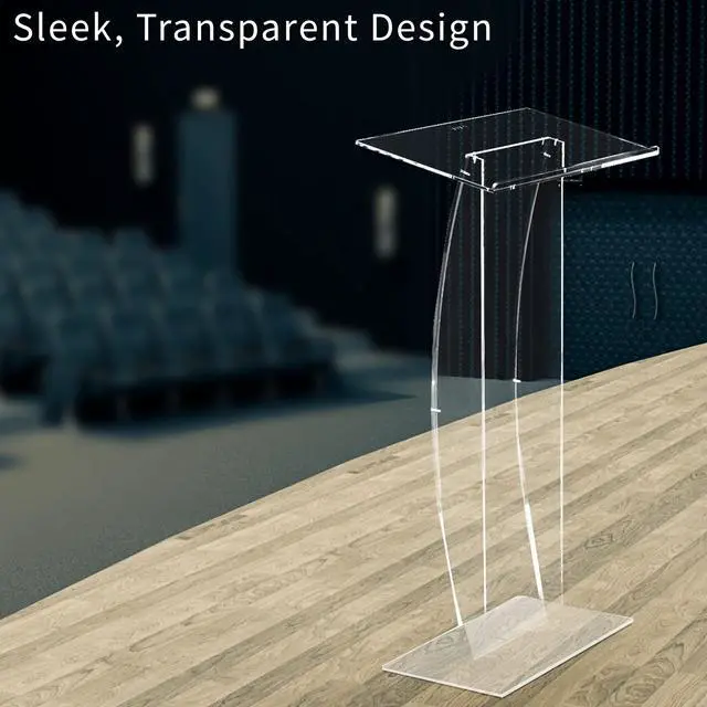 Alt view image 2 of 7 - Acrylic Podium Stand, Sleek Transparent Professional Presentation Lectern with 27 inch Reading Surface Platform, Clear Appearance for Office, Classroom, Restaurant, and More, Stand-PDMA