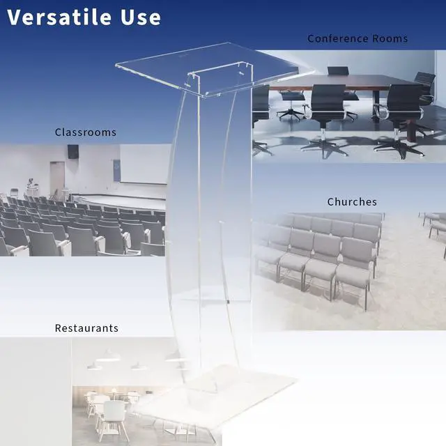 Alt view image 4 of 7 - Acrylic Podium Stand, Sleek Transparent Professional Presentation Lectern with 27 inch Reading Surface Platform, Clear Appearance for Office, Classroom, Restaurant, and More, Stand-PDMA