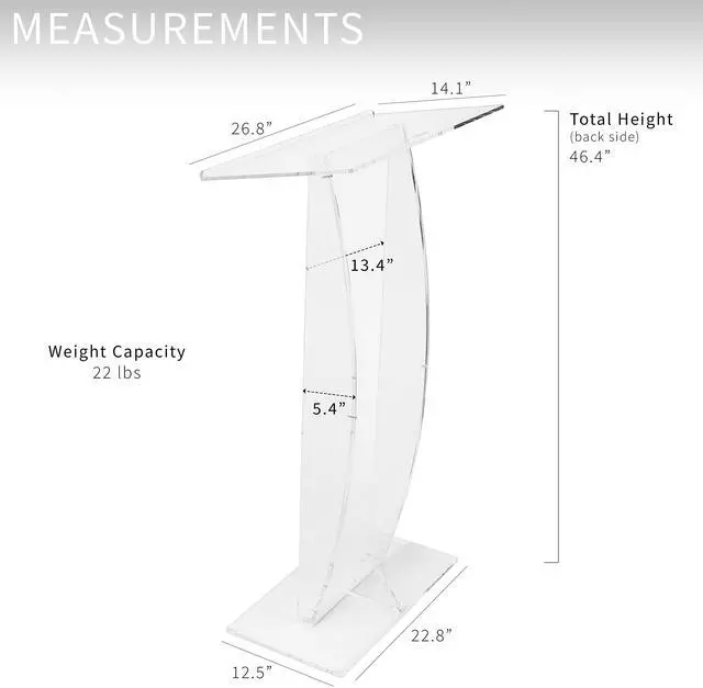 Alt view image 3 of 7 - Acrylic Podium Stand, Sleek Transparent Professional Presentation Lectern with 27 inch Reading Surface Platform, Clear Appearance for Office, Classroom, Restaurant, and More, Stand-PDMA