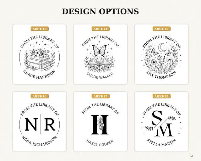 Alt view image 3 of 5 - Custom Book Embosser Personalized Stamp 1.6" Round, Self-Inking Stamps, Wood Handle Stamper or Book Embosser, Floral & Mystical Monogram Designs, Library Stamp, Ex Libris Gift for Book Lovers