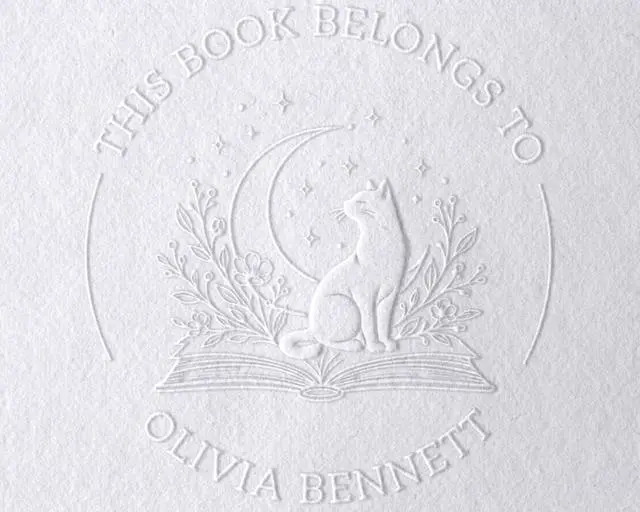 Main image of Custom Book Embosser Personalized Stamp 1.6" Round, Self-Inking Stamps, Wood Handle Stamper or Book Embosser, Floral & Mystical Monogram Designs, Library Stamp, Ex Libris Gift for Book Lovers