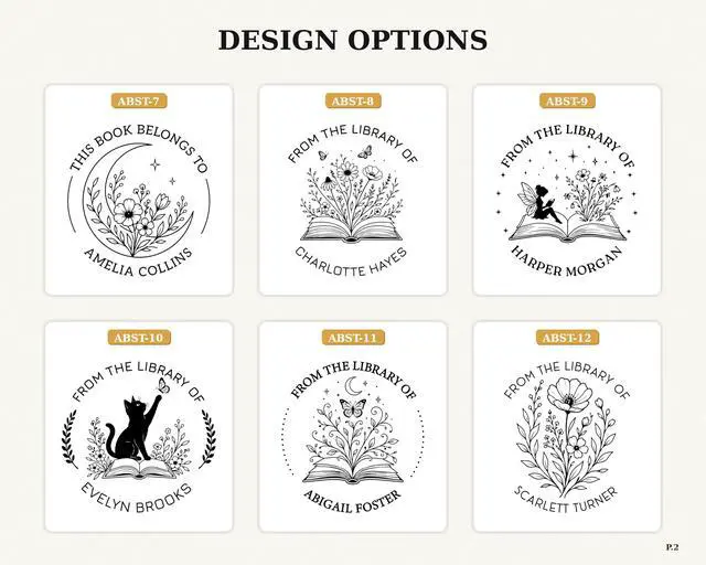 Alt view image 4 of 5 - Custom Book Embosser Personalized Stamp 1.6" Round, Self-Inking Stamps, Wood Handle Stamper or Book Embosser, Floral & Mystical Monogram Designs, Library Stamp, Ex Libris Gift for Book Lovers
