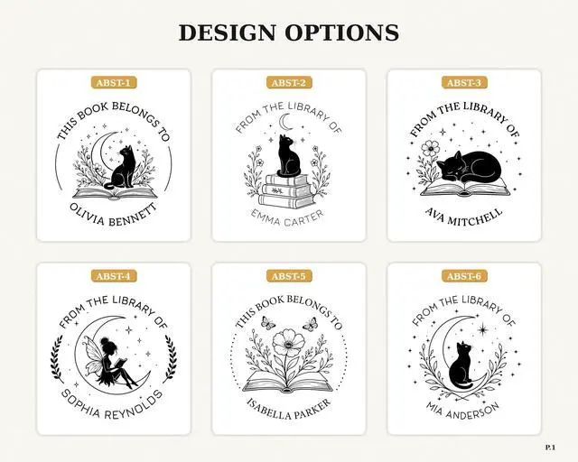 Alt view image 5 of 5 - Custom Book Embosser Personalized Stamp 1.6" Round, Self-Inking Stamps, Wood Handle Stamper or Book Embosser, Floral & Mystical Monogram Designs, Library Stamp, Ex Libris Gift for Book Lovers