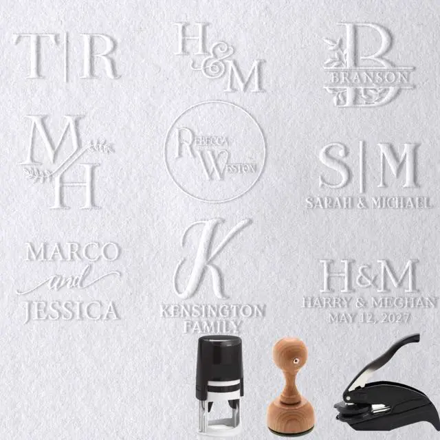 Alt view image 3 of 4 - Custom Wedding Stamp Personalized, Self-Inking, Wood Handle or Embosser, Wedding Invitation Stamp, RSVP Stamp, Return Address Stamp for Envelopes, Save the Dates, Bridal Shower and Wedding Stationery