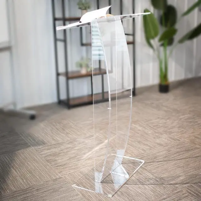 Alt view image 6 of 7 - Acrylic Podium Stand, Sleek Transparent Professional Presentation Lectern with 27 inch Reading Surface Platform, Clear Appearance for Office, Classroom, Restaurant, and More, Stand-PDMA