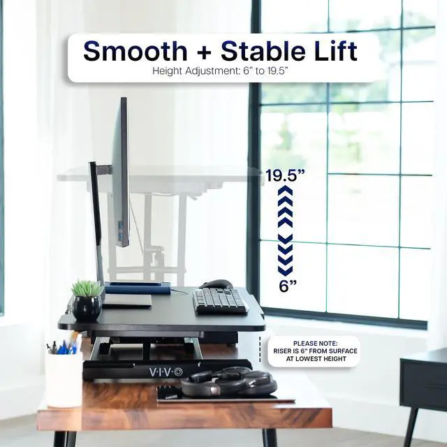 Alt view image 6 of 7 - 36 inch Height Adjustable Tilting Stand Up Desk Converter, Quick Sit to Stand Single Top Keyboard Riser, Laptop Workstation, Drafting Table, Ergonomic Typing, Black, DESK-V036T