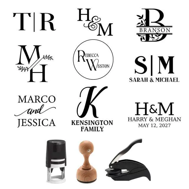 Alt view image 4 of 4 - Custom Wedding Stamp Personalized, Self-Inking, Wood Handle or Embosser, Wedding Invitation Stamp, RSVP Stamp, Return Address Stamp for Envelopes, Save the Dates, Bridal Shower and Wedding Stationery