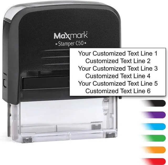 Main image of Custom Self Inking Rubber Stamp - Up to 6 Lines of Text - Choose from 15 Ink Colors - X-Large Size