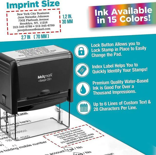 Alt view image 3 of 6 - Custom Self Inking Rubber Stamp - Up to 6 Lines of Text - Choose from 15 Ink Colors - X-Large Size