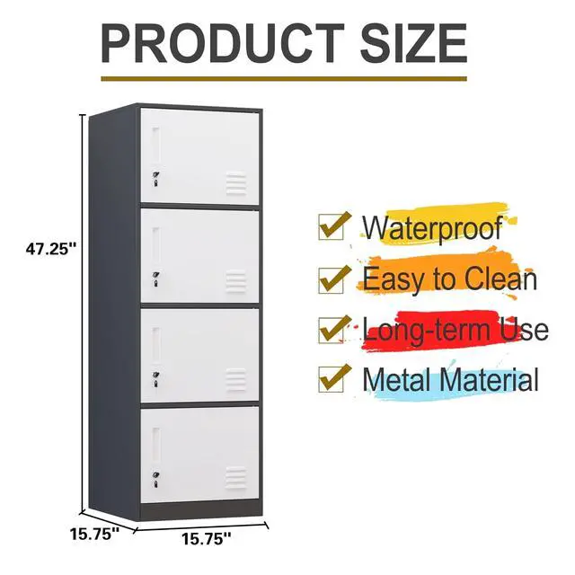 Alt view image 2 of 7 - Metal Storage Cabinet with Lock, Organizer,Steel Locker for Office, Home, Bank, School, Gym,Bedroom,Living Room (Grey, 4 Doors)