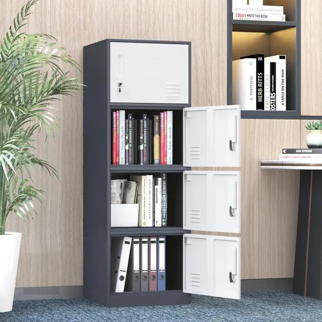 Main image of Metal Storage Cabinet with Lock, Organizer,Steel Locker for Office, Home, Bank, School, Gym,Bedroom,Living Room (Grey, 4 Doors)
