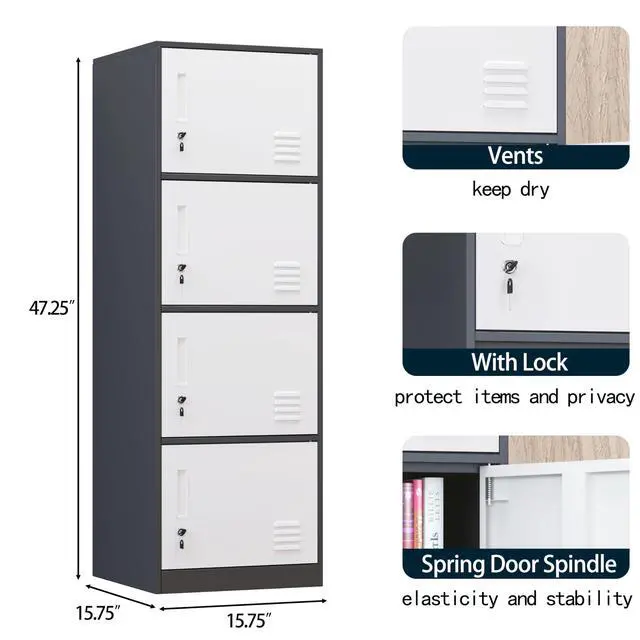 Alt view image 5 of 7 - Metal Storage Cabinet with Lock, Organizer,Steel Locker for Office, Home, Bank, School, Gym,Bedroom,Living Room (Grey, 4 Doors)