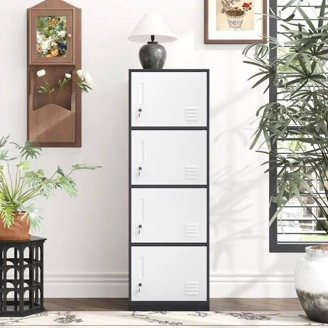 Alt view image 3 of 7 - Metal Storage Cabinet with Lock, Organizer,Steel Locker for Office, Home, Bank, School, Gym,Bedroom,Living Room (Grey, 4 Doors)