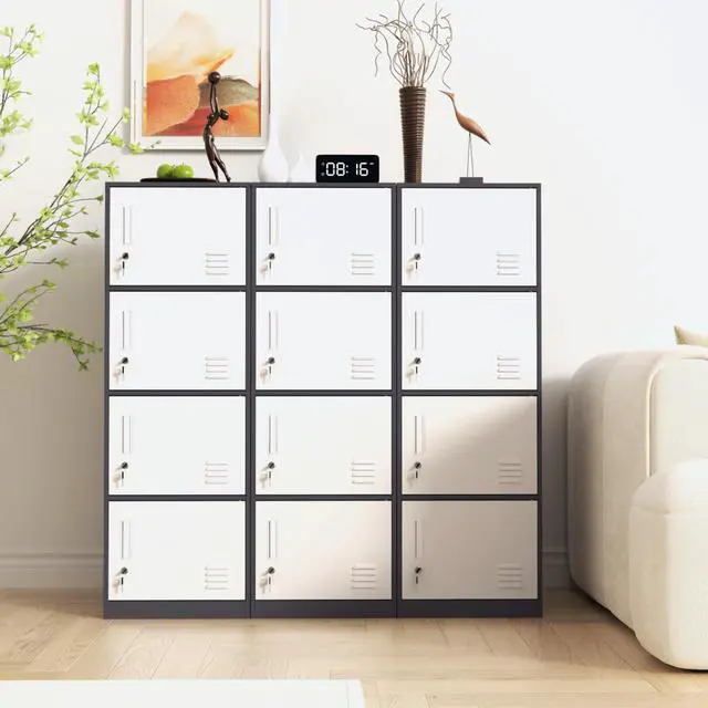 Alt view image 6 of 7 - Metal Storage Cabinet with Lock, Organizer,Steel Locker for Office, Home, Bank, School, Gym,Bedroom,Living Room (Grey, 4 Doors)
