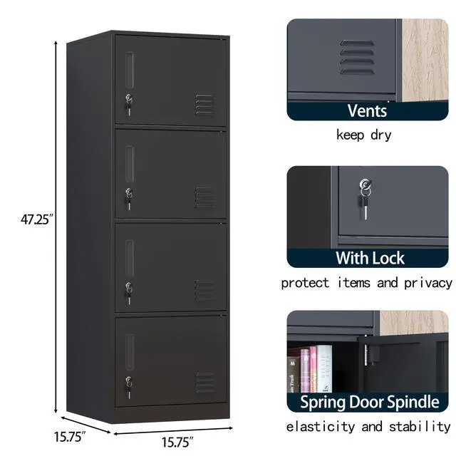 Alt view image 2 of 7 - Metal Storage Cabinet with Lock, Organizer,Steel Locker for Office, Home, Bank, School, Gym,Bedroom,Living Room (Black, 4 Doors)