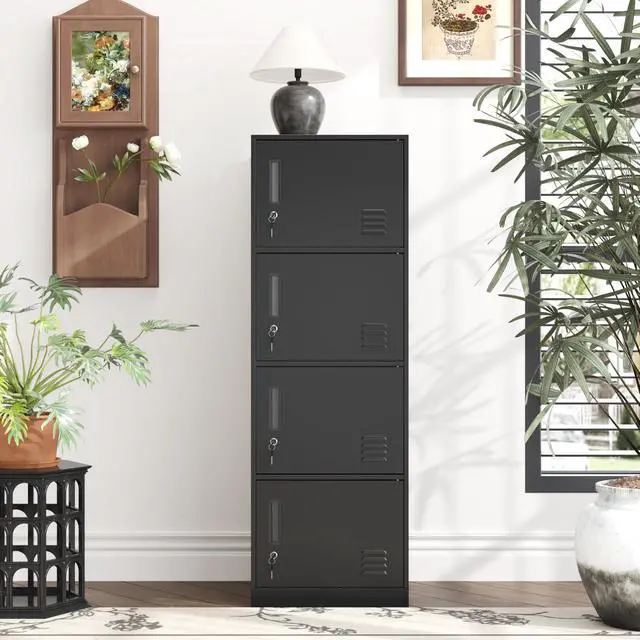 Alt view image 3 of 7 - Metal Storage Cabinet with Lock, Organizer,Steel Locker for Office, Home, Bank, School, Gym,Bedroom,Living Room (Black, 4 Doors)