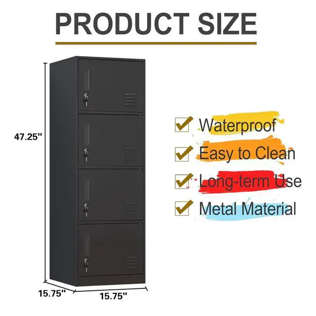 Alt view image 4 of 7 - Metal Storage Cabinet with Lock, Organizer,Steel Locker for Office, Home, Bank, School, Gym,Bedroom,Living Room (Black, 4 Doors)