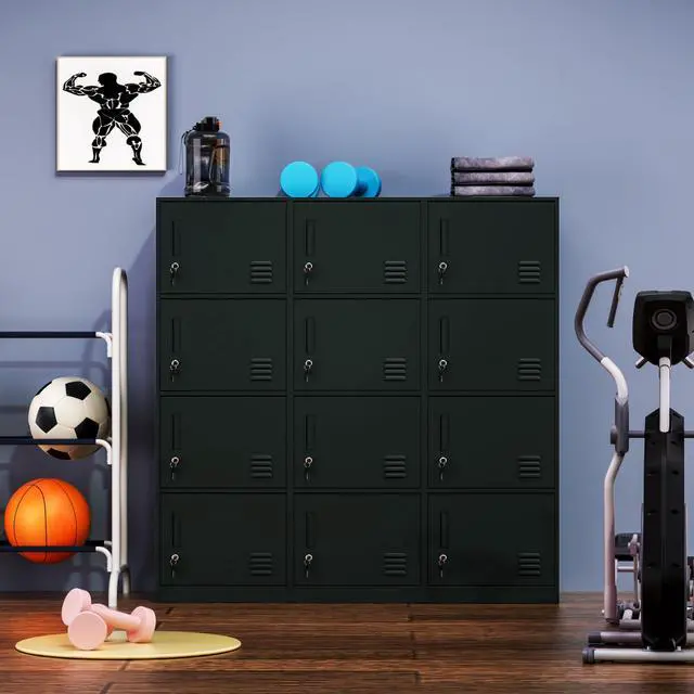 Alt view image 6 of 7 - Metal Storage Cabinet with Lock, Organizer,Steel Locker for Office, Home, Bank, School, Gym,Bedroom,Living Room (Black, 4 Doors)