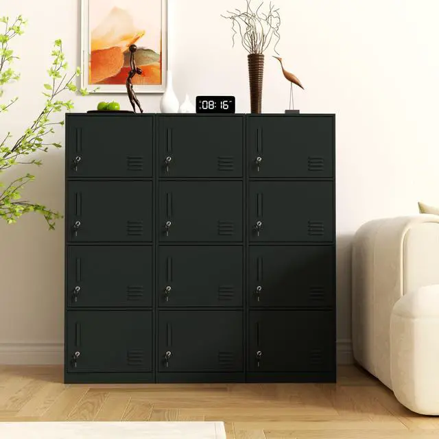 Alt view image 7 of 7 - Metal Storage Cabinet with Lock, Organizer,Steel Locker for Office, Home, Bank, School, Gym,Bedroom,Living Room (Black, 4 Doors)