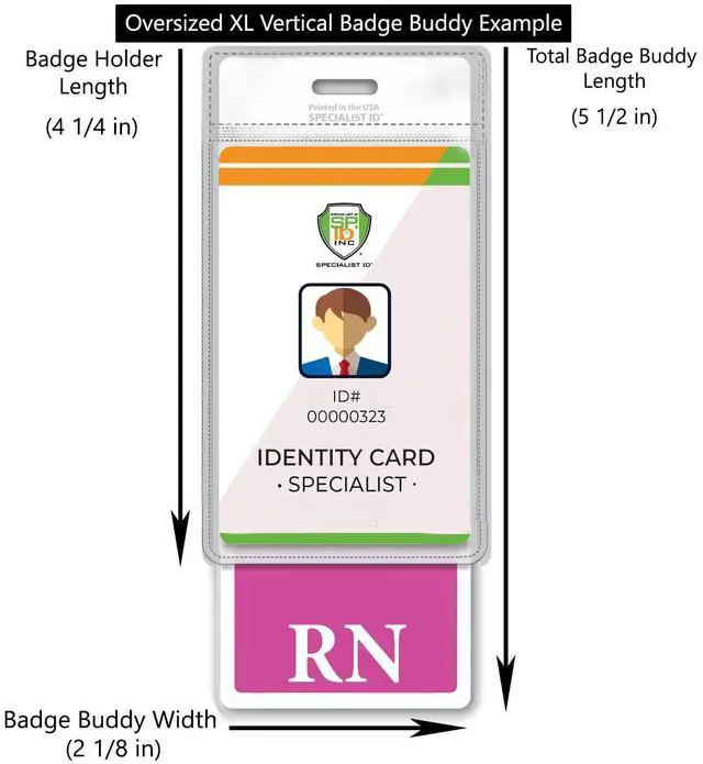 Alt view image 2 of 7 - 5 Pack - Oversized RN Badge Buddy - Vertical Extra Large Badge Buddies for Registered Nurses - 2 1/8 X 5 1/2 Role Identification Badge Backer Card for Nurses- USA Printed by (Hot Pink)
