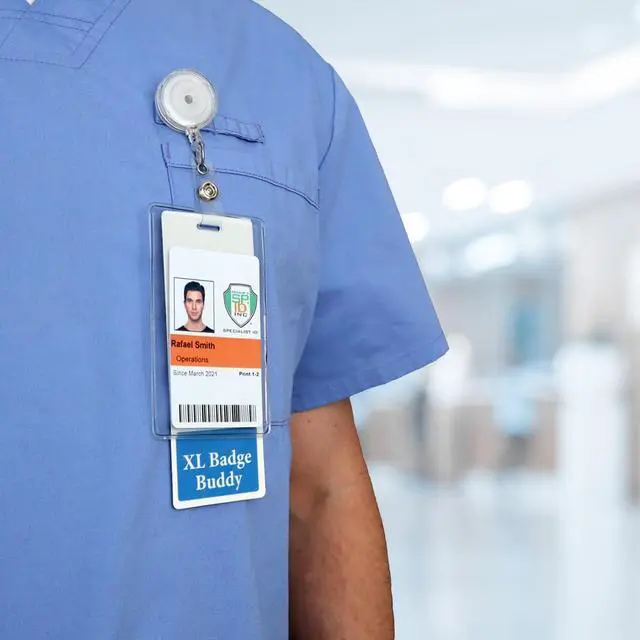 Alt view image 5 of 7 - 5 Pack - Oversized RN Badge Buddy - Vertical Extra Large Badge Buddies for Registered Nurses - 2 1/8 X 5 1/2 Role Identification Badge Backer Card for Nurses- USA Printed by (Red)