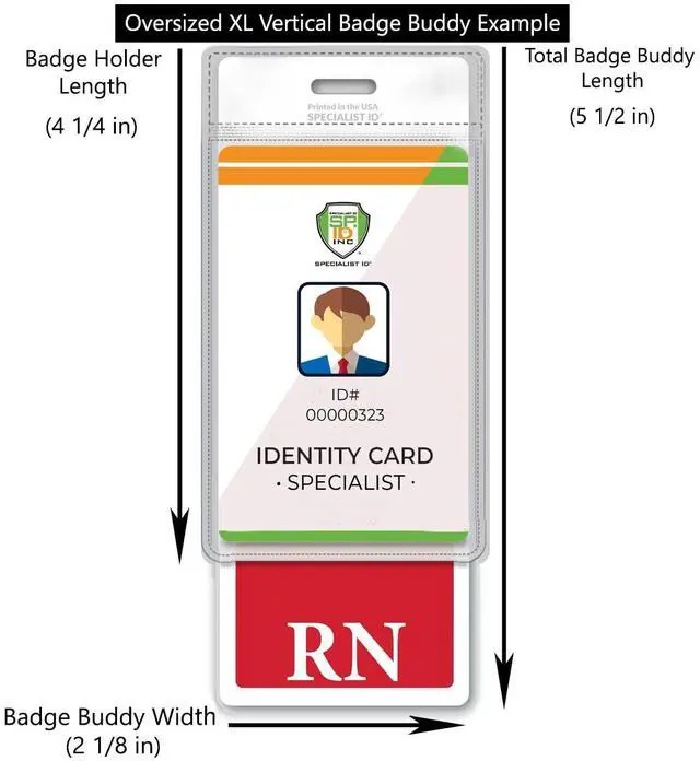 Alt view image 2 of 7 - 5 Pack - Oversized RN Badge Buddy - Vertical Extra Large Badge Buddies for Registered Nurses - 2 1/8 X 5 1/2 Role Identification Badge Backer Card for Nurses- USA Printed by (Red)