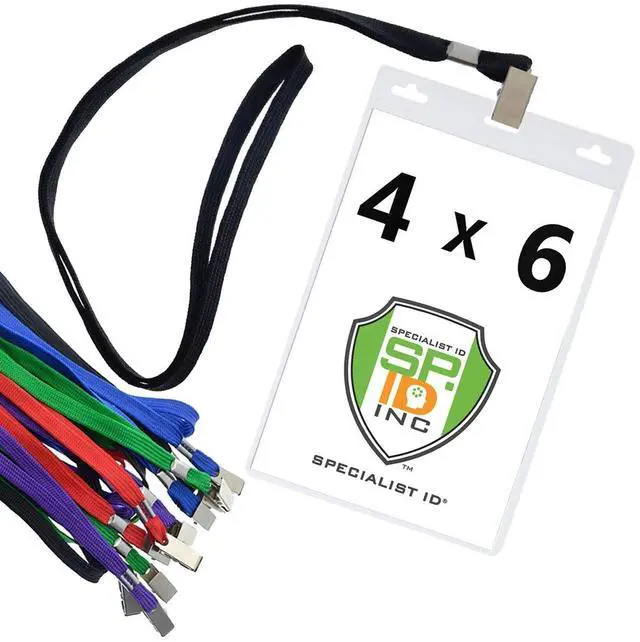 Main image of 10 Pack - Premium 4X6 Badge Holder with Lanyard - Heavy Duty Extra Large Badge and Credential Holders for Special Events (Max Insert 4" X 6") (Assorted Colors)