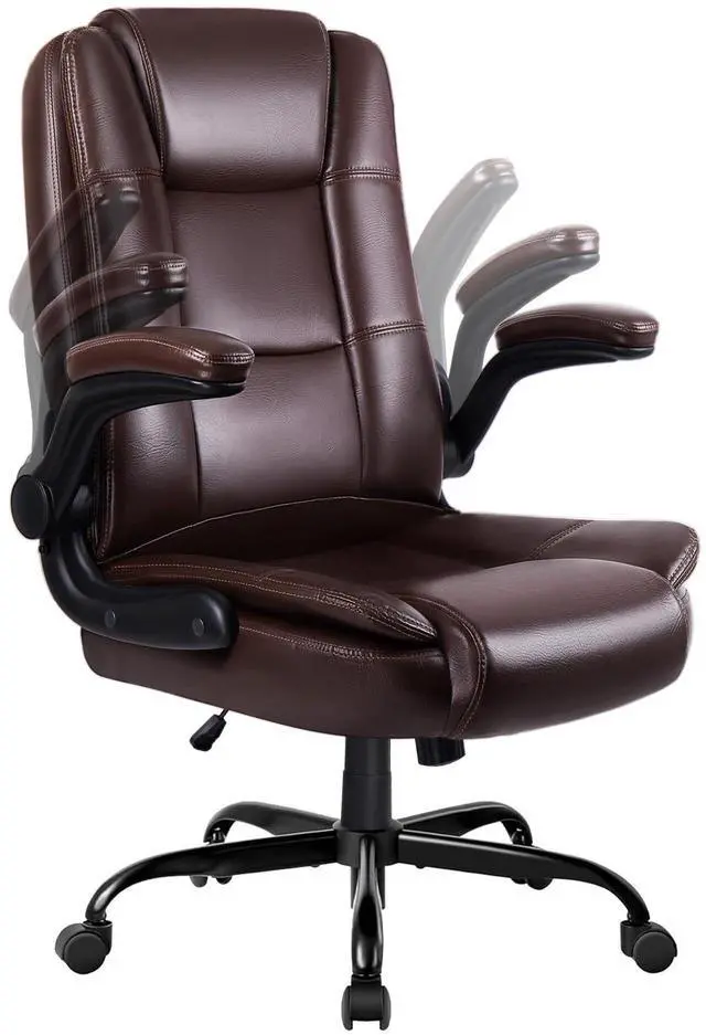 Main image of Flip-up Arms Office Desk Chair Big and Tall Managerial Executive Chair, High Back Computer Chair Ergonomic Adjustable Height PU Leather Chairs with Armrest for Long Time Sitting
