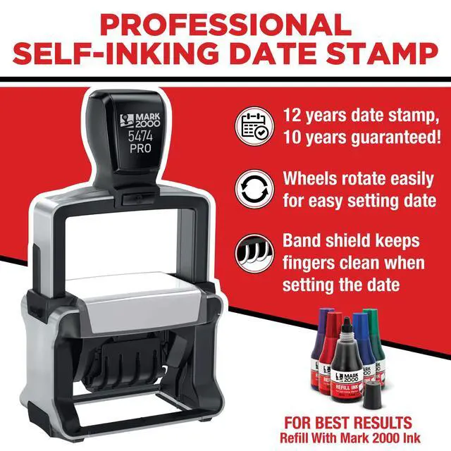 Alt view image 2 of 3 - 5474 Professional Self Inking Date Stamp with Custom Text - Up to 8 Lines of Text