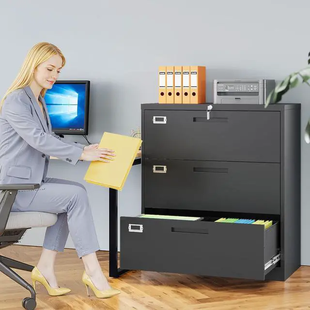 Alt view image 2 of 6 - 3 Drawer File Cabinets for Home Office, Office Storage Caninets Steel Cabnet for Letter/Legal/A4/F4-Assembly Required