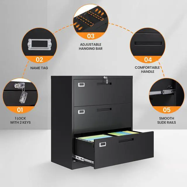 Alt view image 6 of 6 - 3 Drawer File Cabinets for Home Office, Office Storage Caninets Steel Cabnet for Letter/Legal/A4/F4-Assembly Required