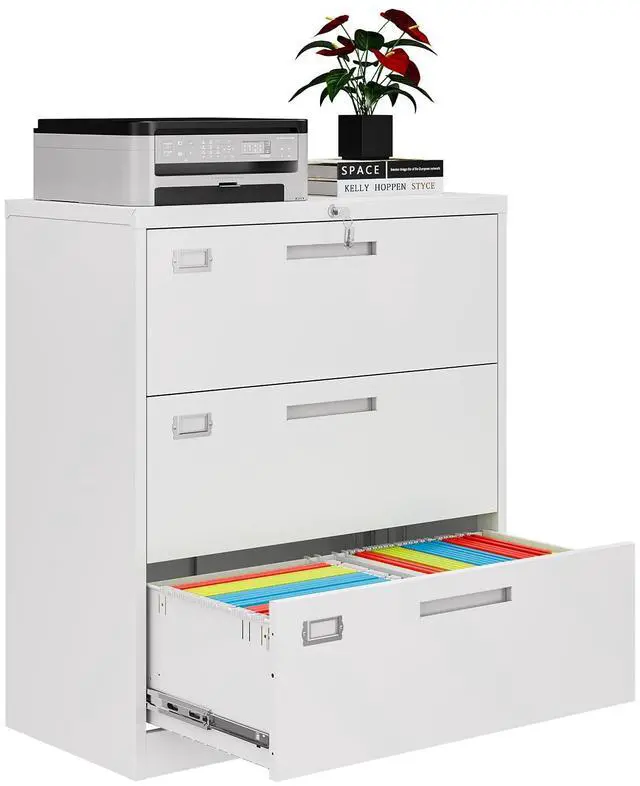Main image of 3 Drawer File Cabinets for Home Office, Metal Filing Cabinet with Lock, White Locking File Caninet Three Drawer, Office Storage Caninets Steel Cabnet for Letter/Legal/A4/F4-Assembly Required