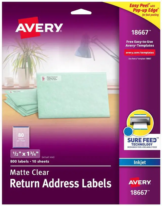 Main image of ® Printable Return Address Labels, Sure Feed® Technology, 0.5" x 1.75", Matte Clear, 800 Blank Mailing Labels (18667)