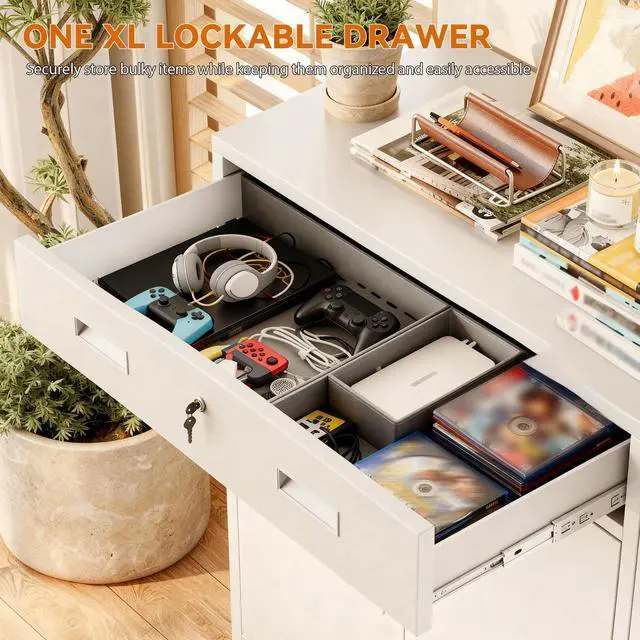 Alt view image 4 of 7 - Metal Storage Cabinet, Garage Storage Cabinet with One Drawer and Adjustable Shelf, Locking Short Storage Cabinet for Office Garage Home, White Metal Cabinets(36" H x 27.5" W x 16" D)