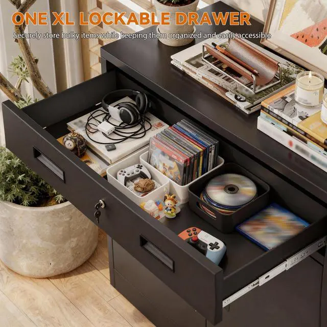 Alt view image 4 of 7 - Metal Storage Cabinet, Garage Storage Cabinet with One Drawer and Adjustable Shelf, Locking Short Storage Cabinet for Office Garage Home, Black Metal Cabinets(36" H x 27.5" W x 16" D)