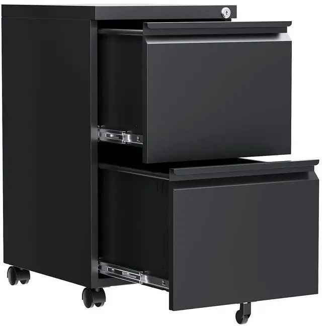 Main image of 2 Drawer File Cabinet, Fully Assembled Mobile File Cabinets with Lock, Metal Rolling Filing Caninet on Wheels, Small Two Drawer Under Desk Cabnet for Letter/Legal / A4 / File Box - Black